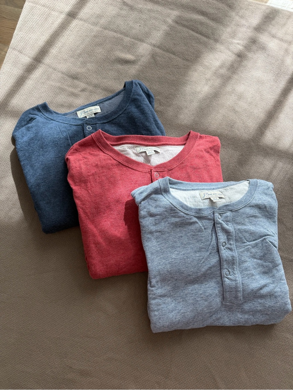 J. Crew Men's Casual Henley Shirt Pack - Navy, Red, Light Blue
